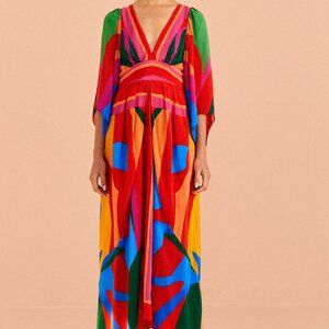 FARM Rio Colorful Leaves Midi Dress